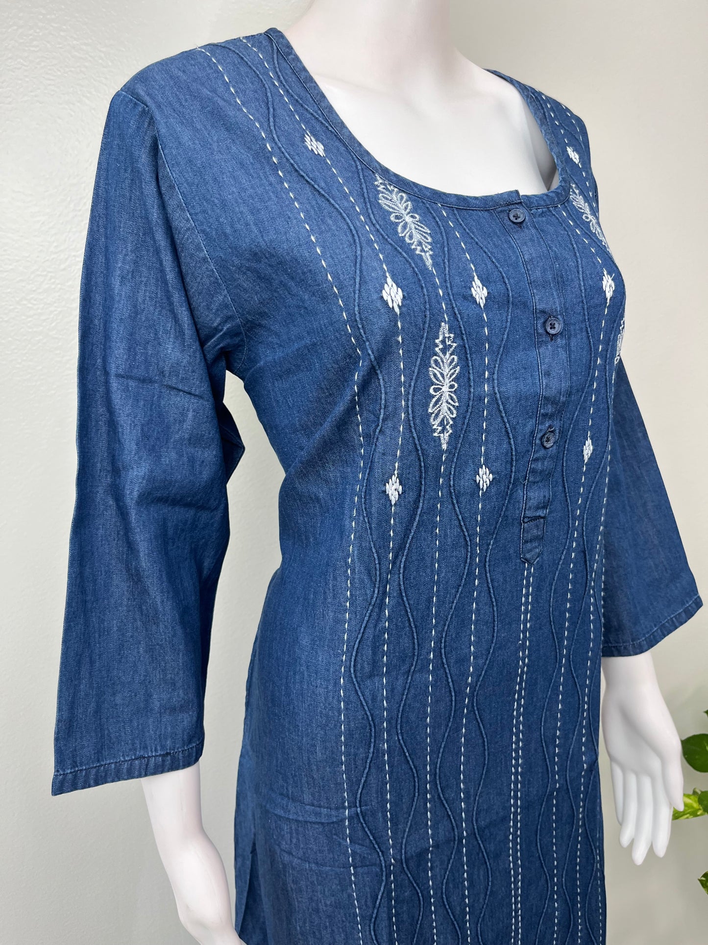 Breathable Denim Look Nighty with 3/4th Sleeves