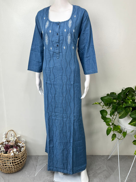 Denim Nightgown for Women with 3/4th Sleeves