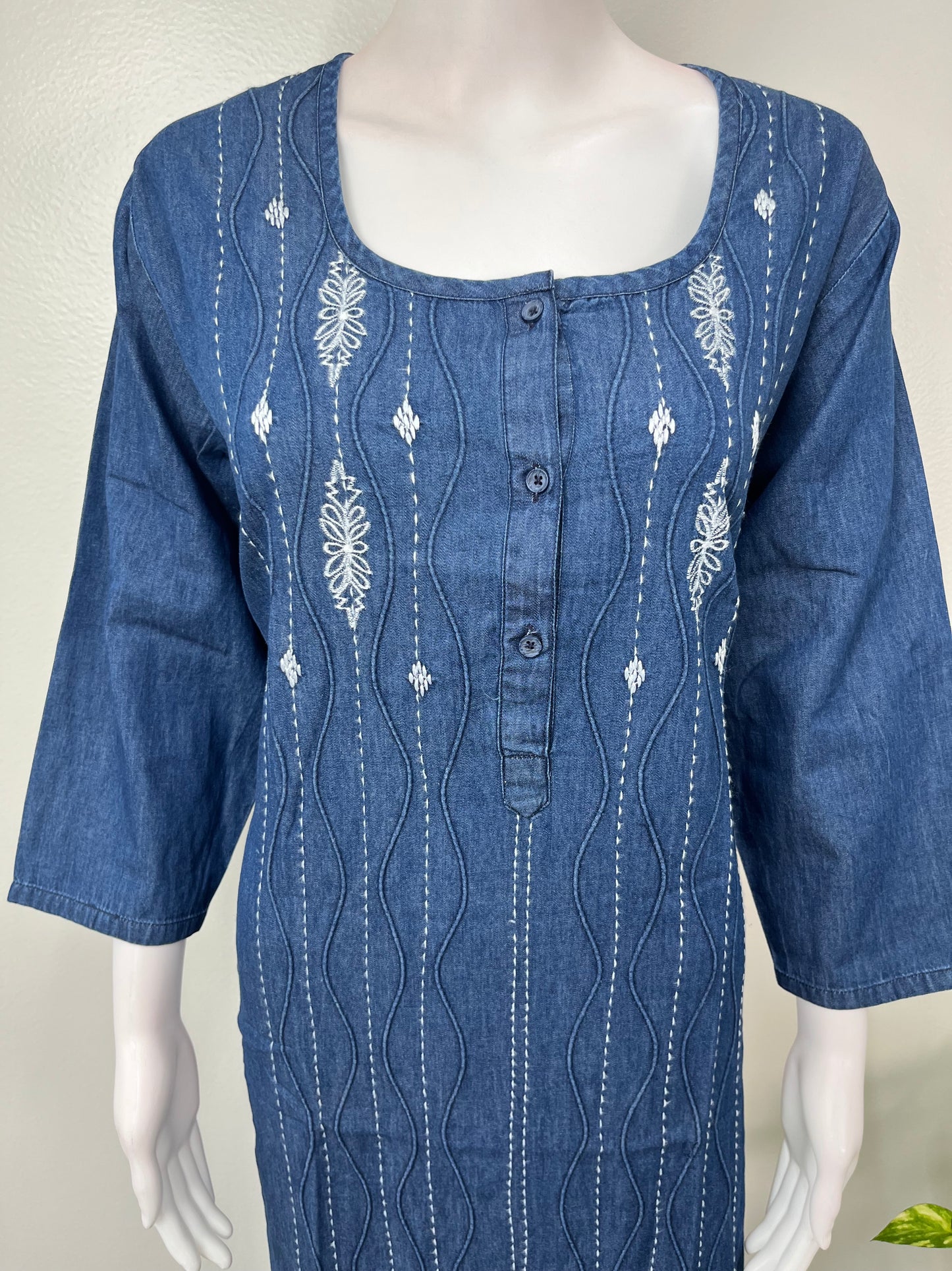 Breathable Denim Look Nighty with 3/4th Sleeves