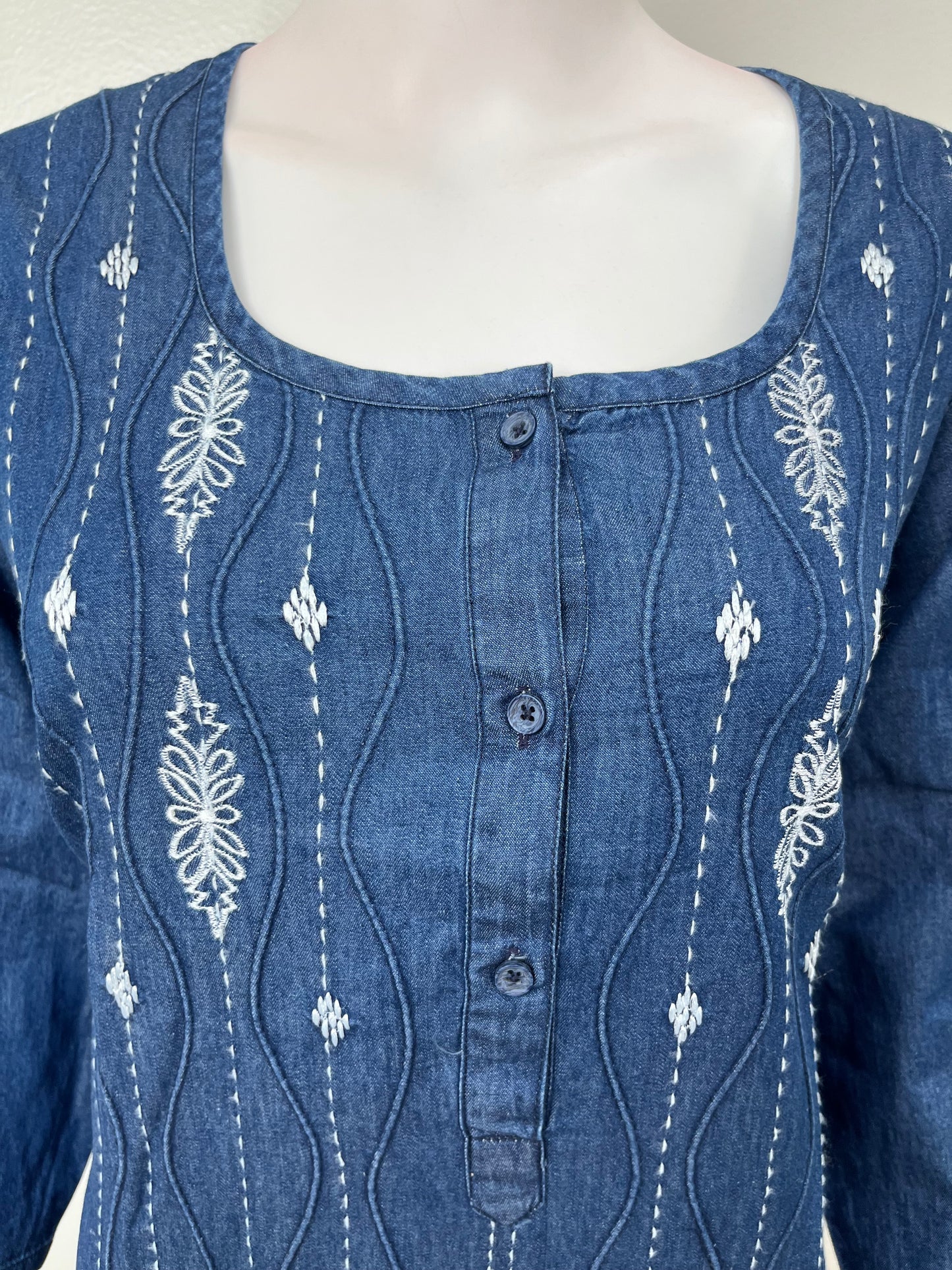 Breathable Denim Look Nighty with 3/4th Sleeves