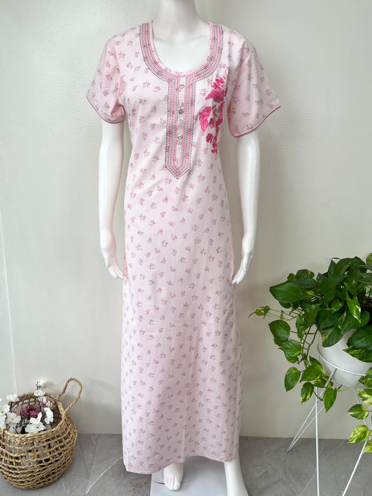 Boutique Cotton Nightgown with Elegant Embroidery