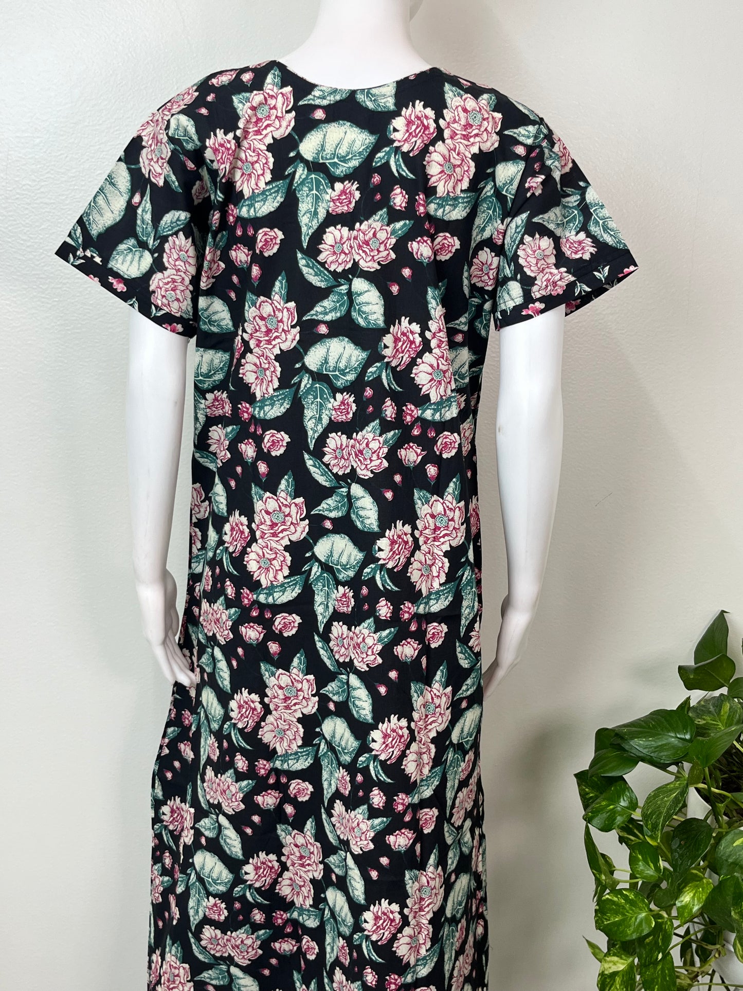 Black Elegant Printed Pure Cotton Nighty