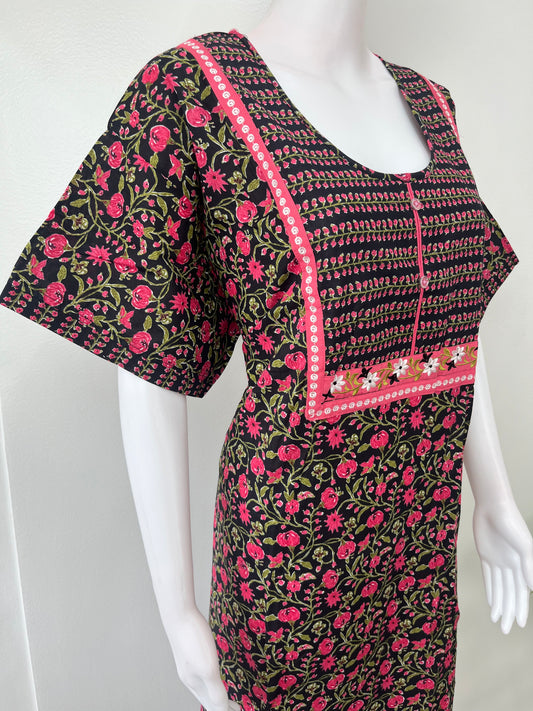 Black Printed Cotton Nighty Soft & Breathable