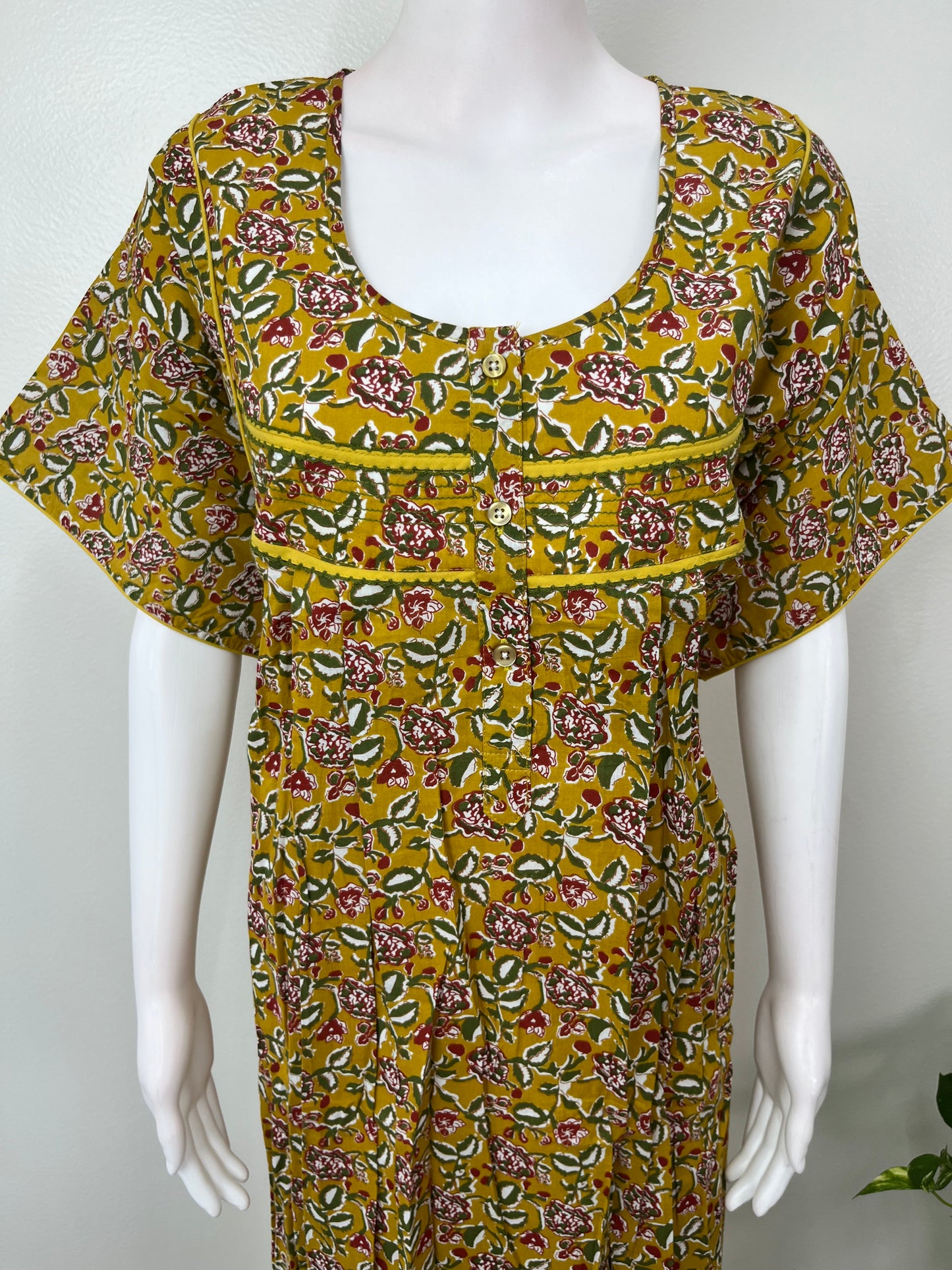 Mustard Kalamkari Printed Cotton Nightgown