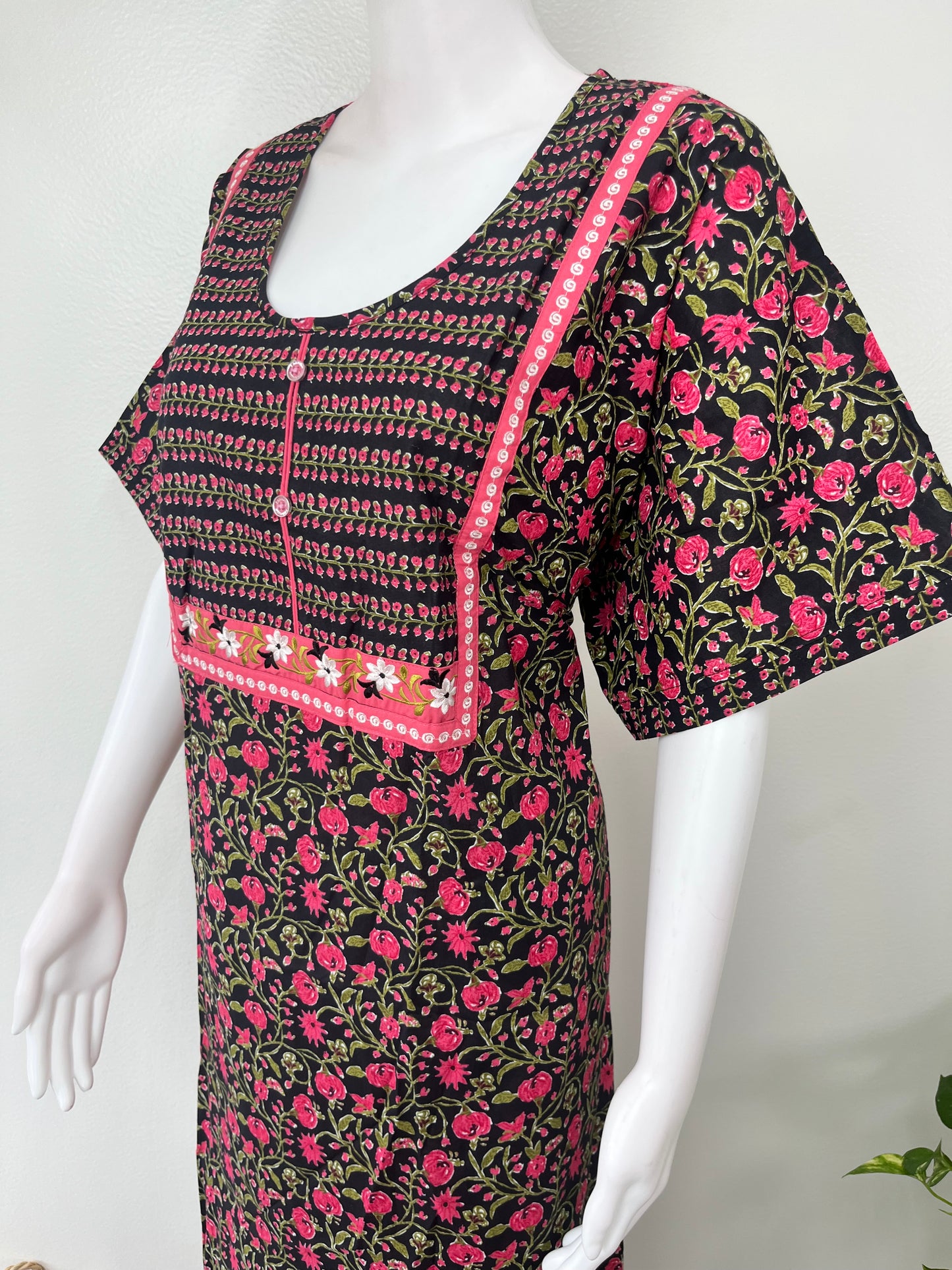 Black Printed Cotton Nighty Soft & Breathable