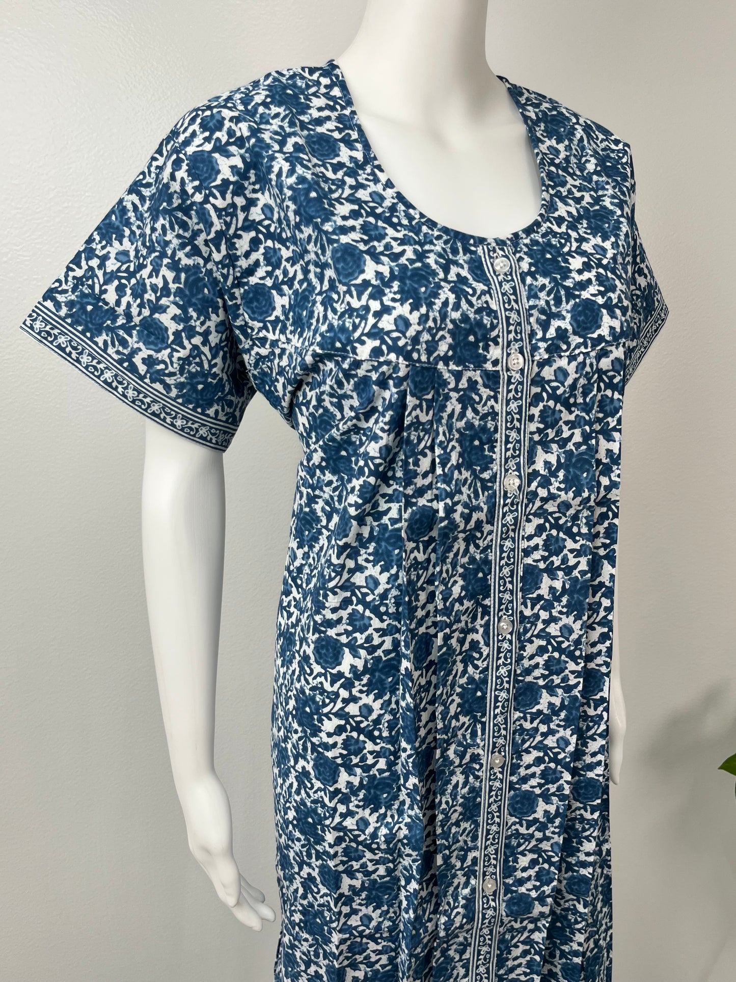 Indigo Front Open Printed Pure Cotton Nightgown Soft & Comfortable