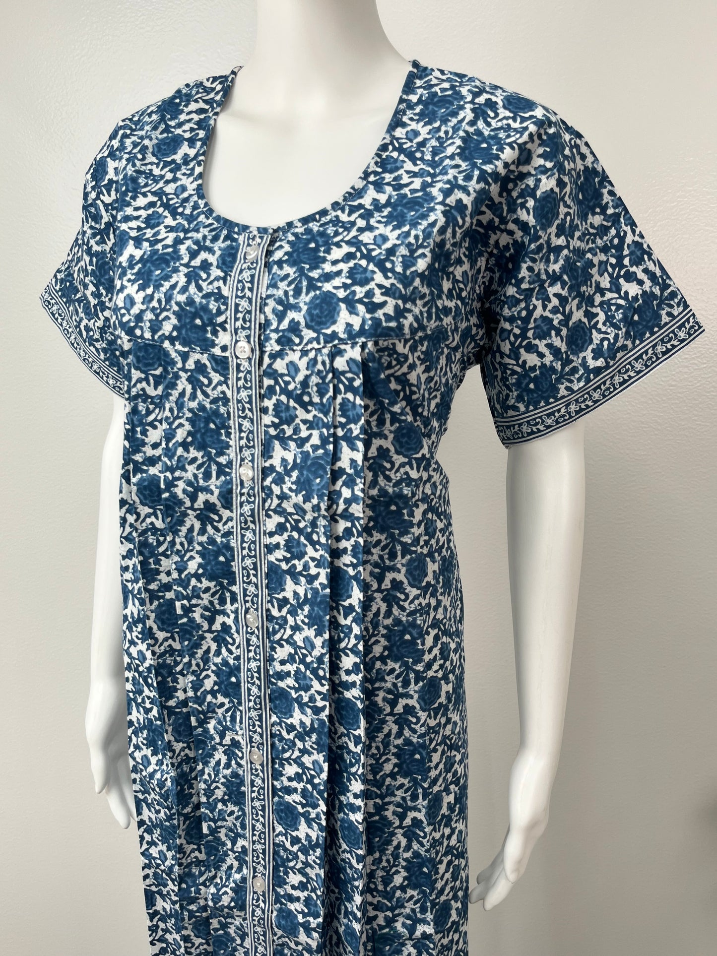 Indigo Front Open Printed Pure Cotton Nightgown Soft & Comfortable