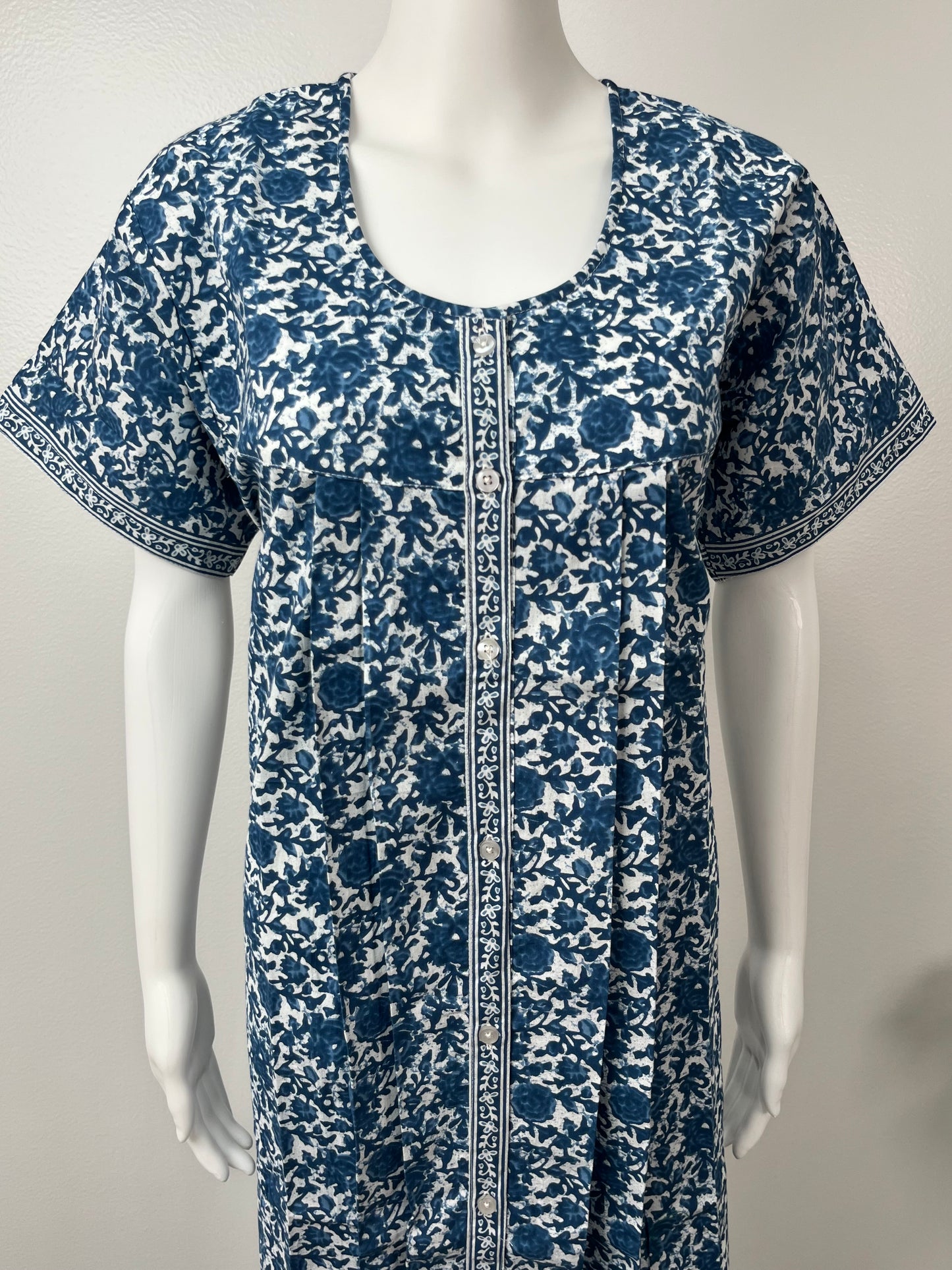 Indigo Front Open Printed Pure Cotton Nightgown Soft & Comfortable