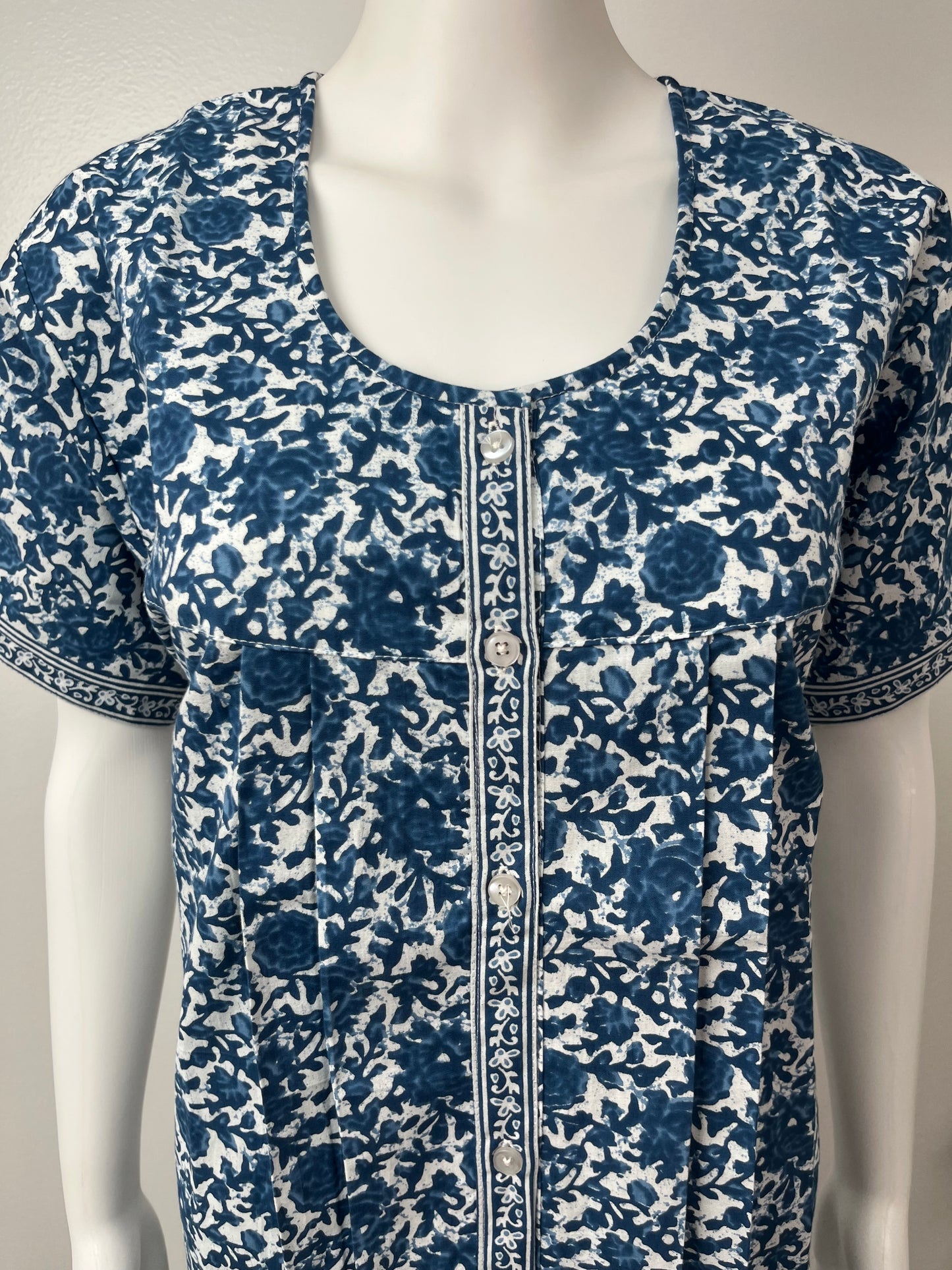 Indigo Front Open Printed Pure Cotton Nightgown Soft & Comfortable