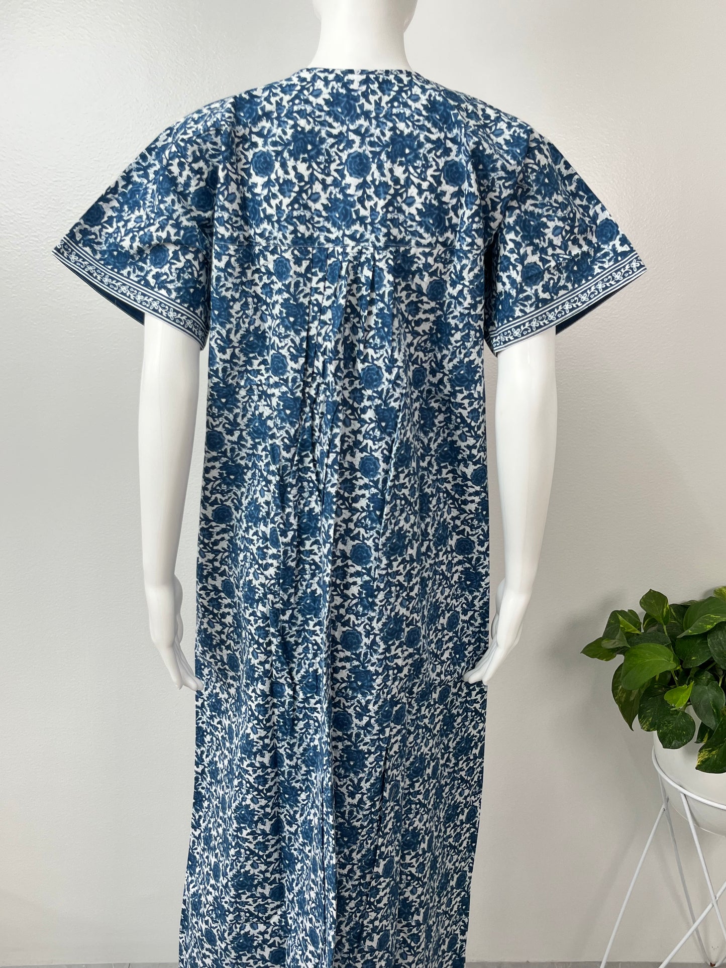 Indigo Front Open Printed Pure Cotton Nightgown Soft & Comfortable