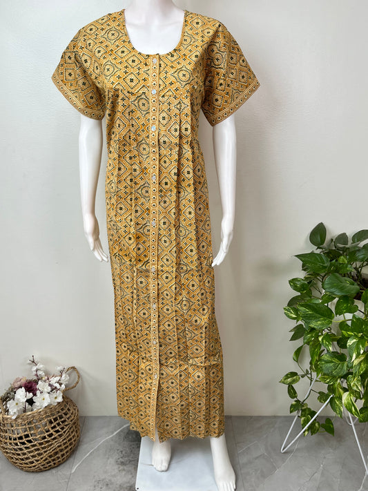 Mustard 100% Cotton Full Open Nightgown