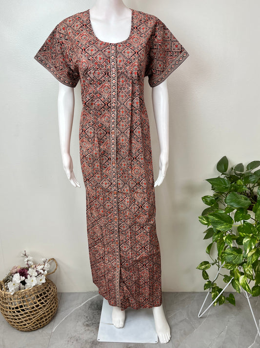 Digital Printed 100% Cotton Front Open Nighty