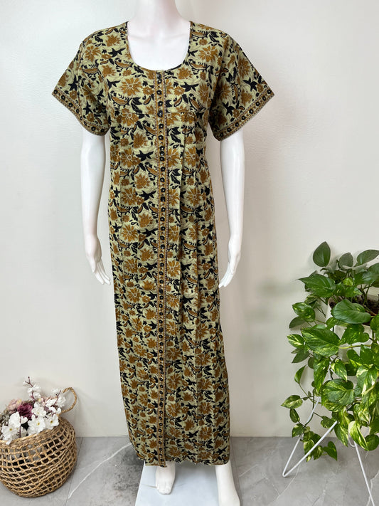 Green 100% Cotton Full Front Open Nighty