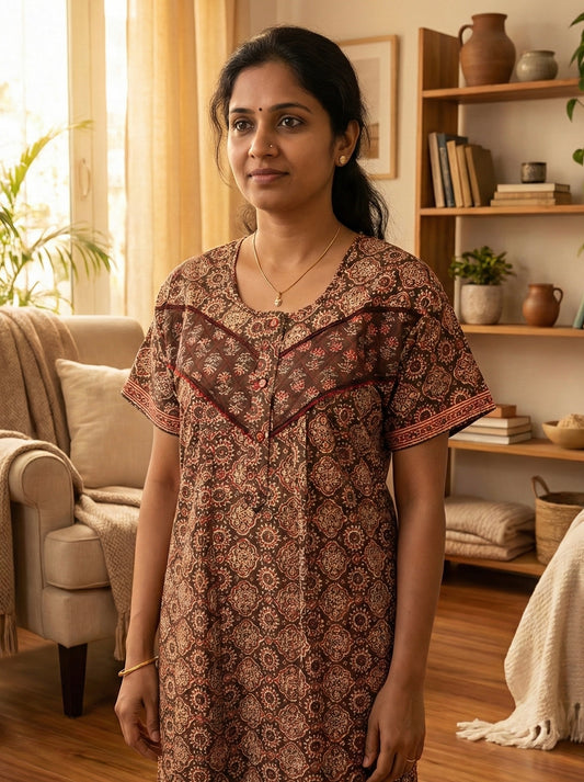 Brown Digital Printed 100% Cotton Nighty
