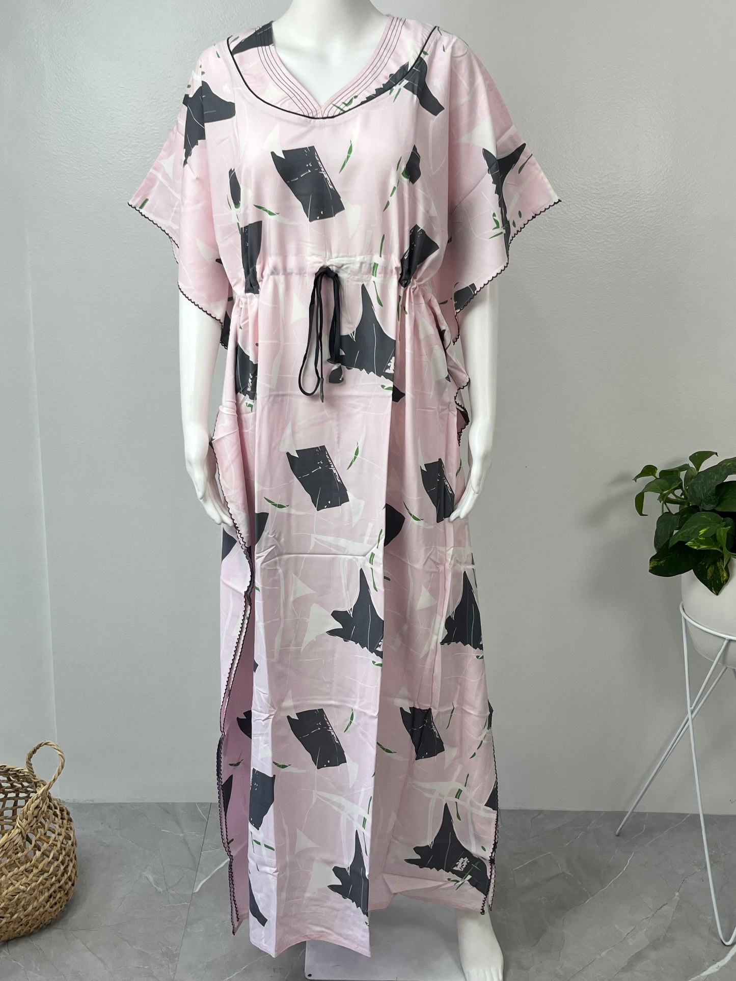 Baby Pink Soft Rayon Fabric Kaftan