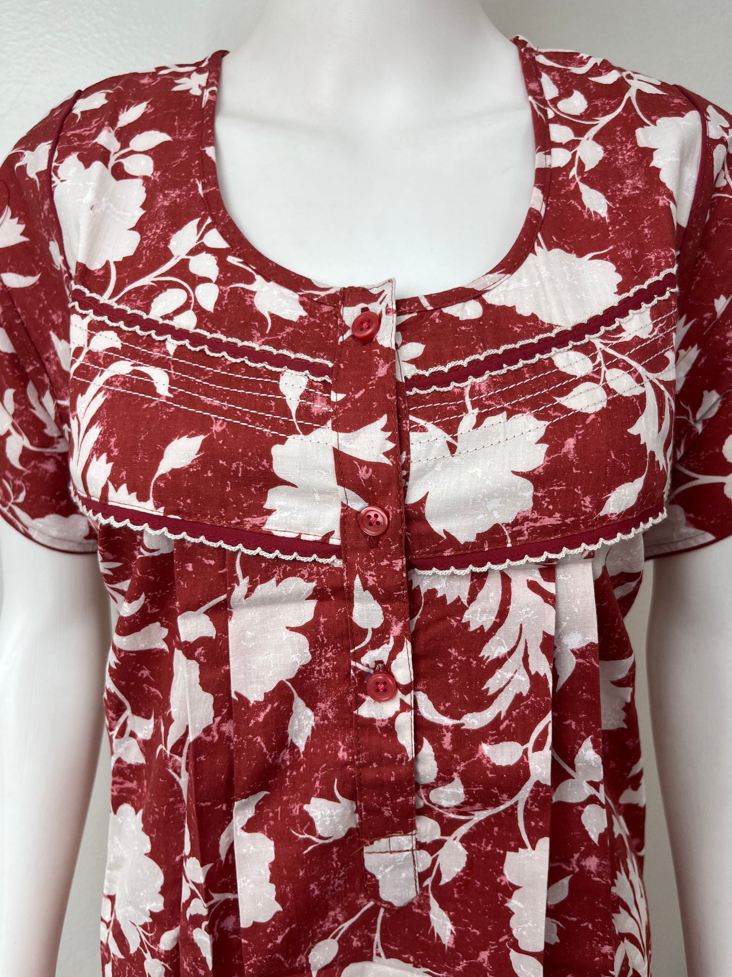 Red Pure Cotton Nightgown Comfortable & Elegant