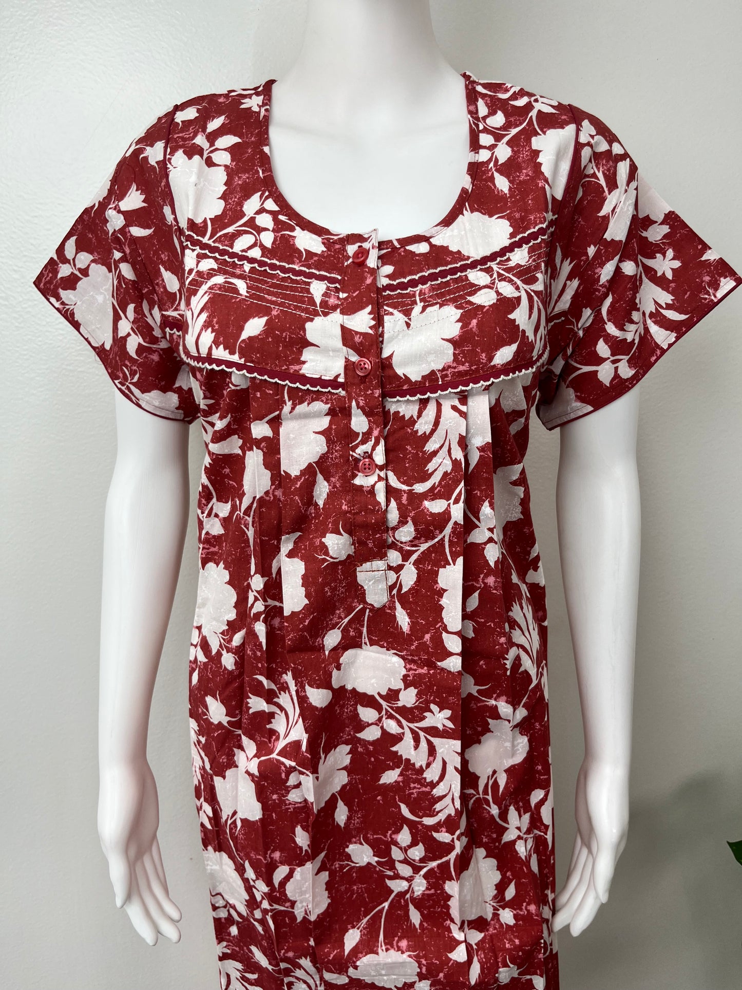 Red Pure Cotton Nightgown Comfortable & Elegant