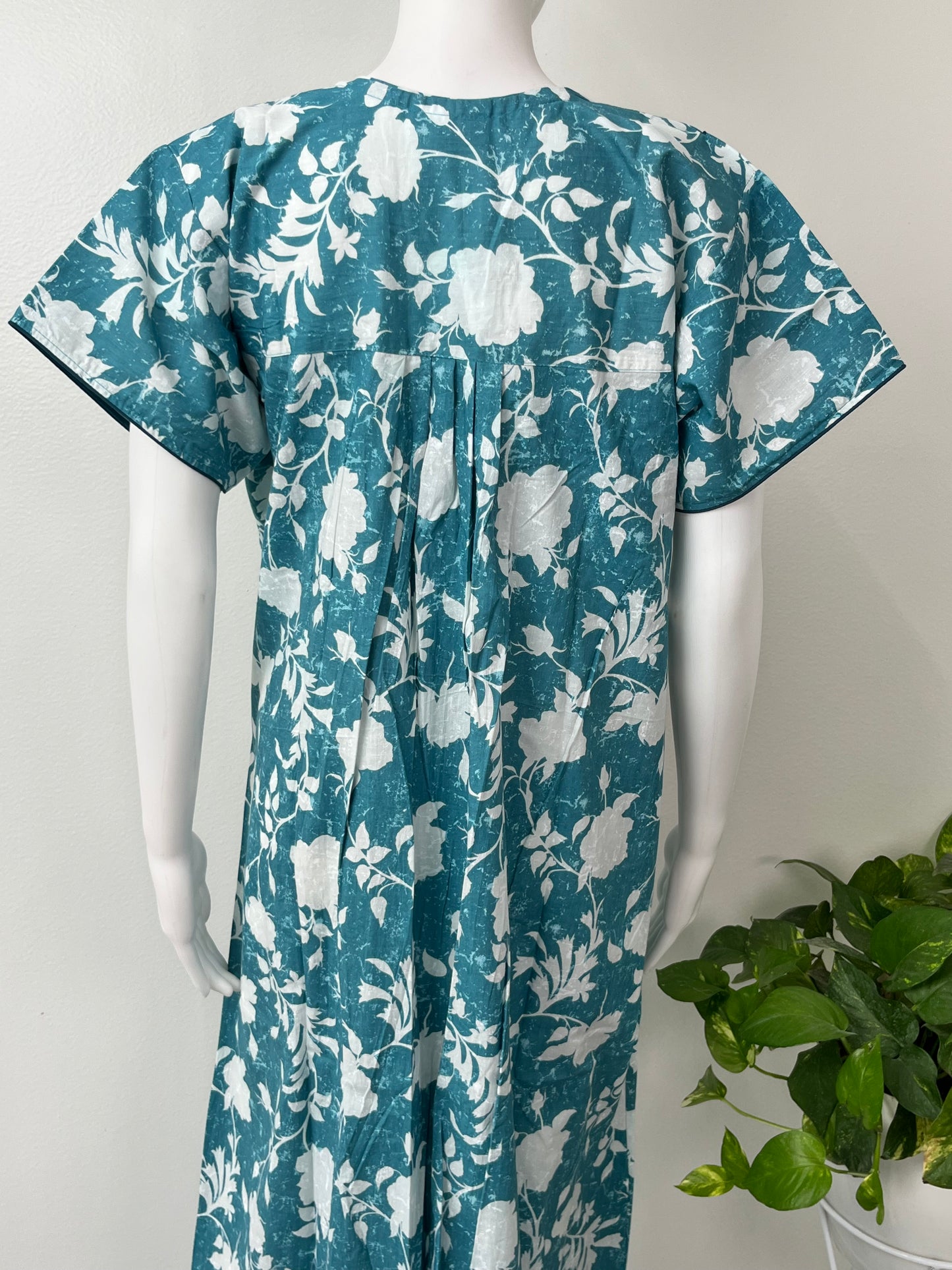 Teal Blue Pleated 100% Cotton Nighty