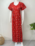 Red Floral Printed Pure Cotton Nighty for Women