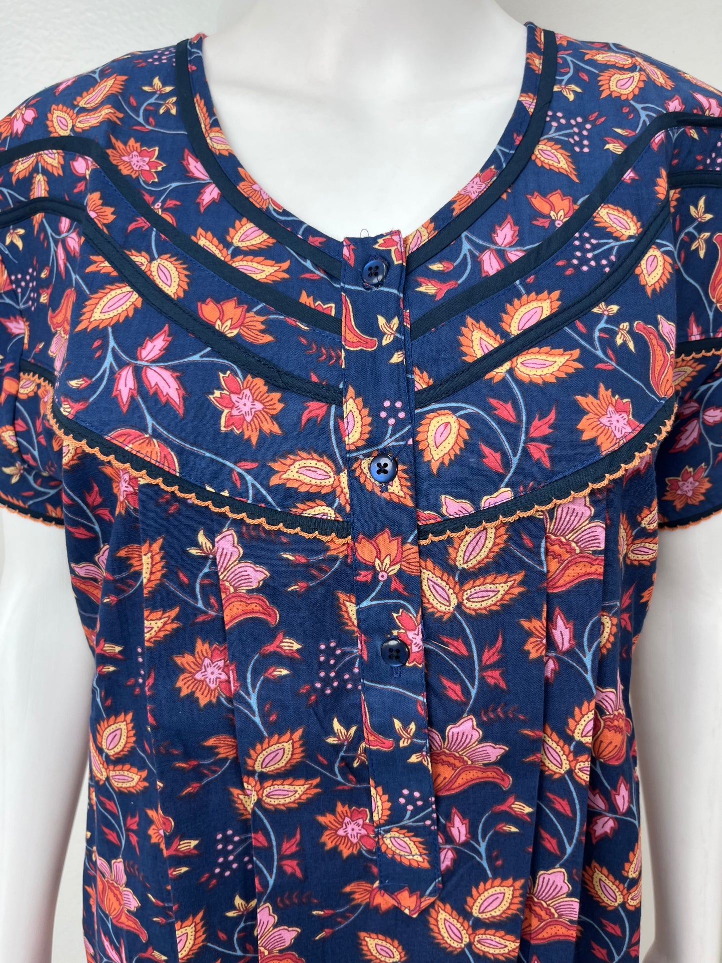 Royal Blue 100% Cotton Nightgown with Contrast Print