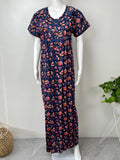 Royal Blue 100% Cotton Nightgown with Contrast Print