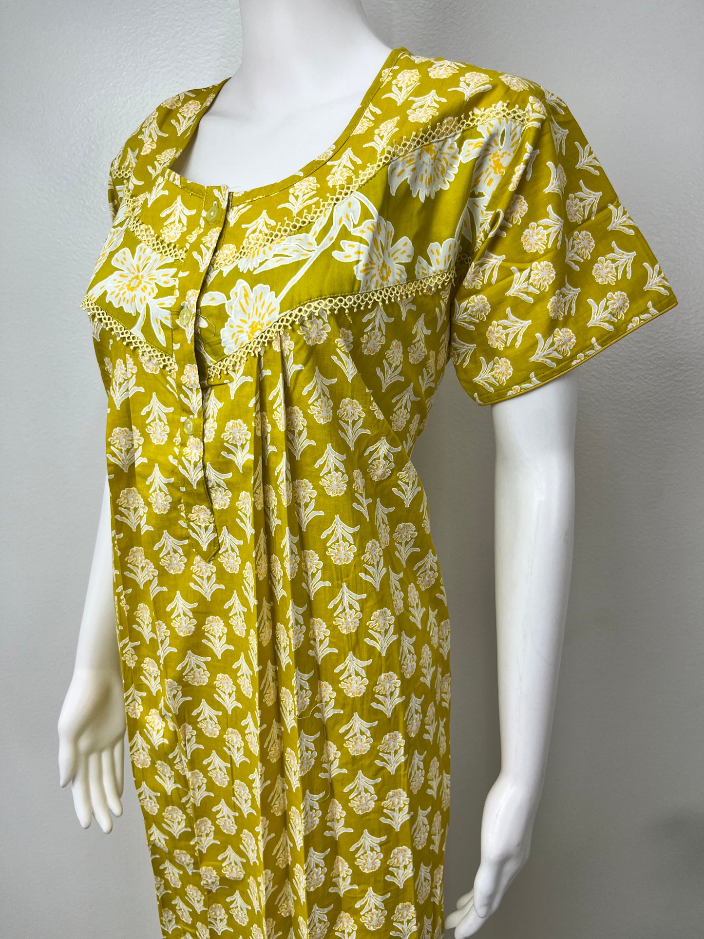 Yellow Pure Cotton Nightgown Elegant & Comfortable