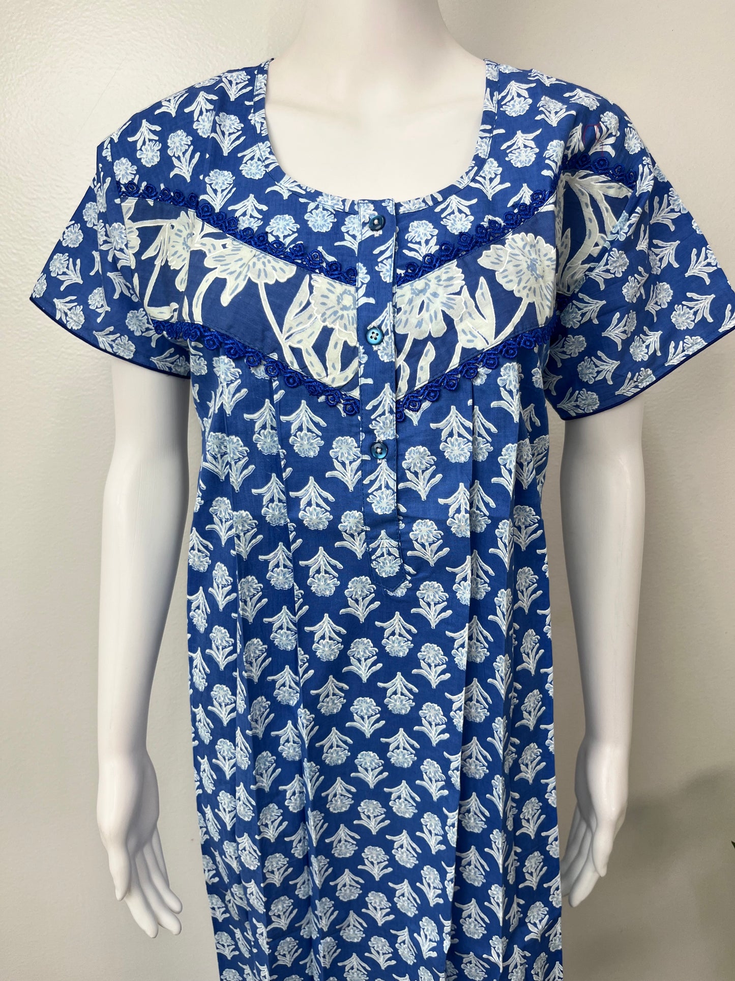 Blue Pleated 100% Cotton Nighty Soft & Comfortable.