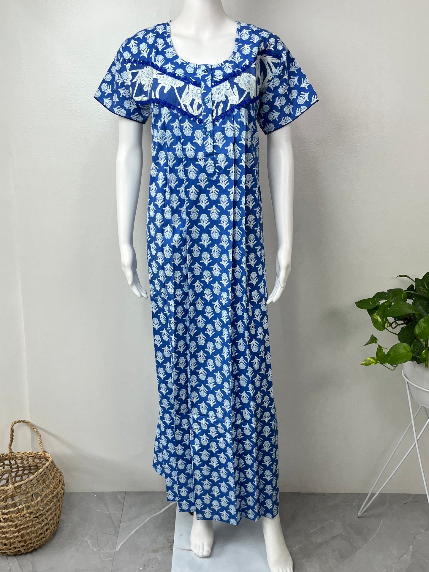 Blue Pleated 100% Cotton Nighty Soft & Comfortable.