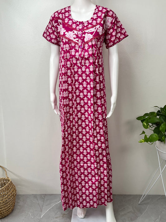 Pink 100% Cotton Nighty with Double Print