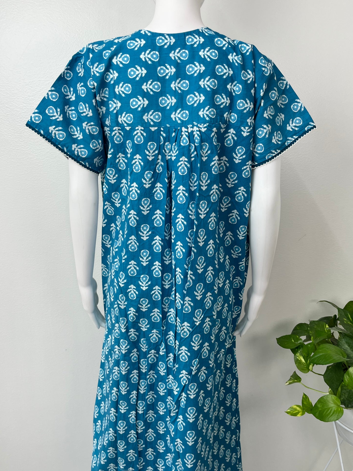 Blue Pleated Cotton Nightgown Soft & Comfortable.