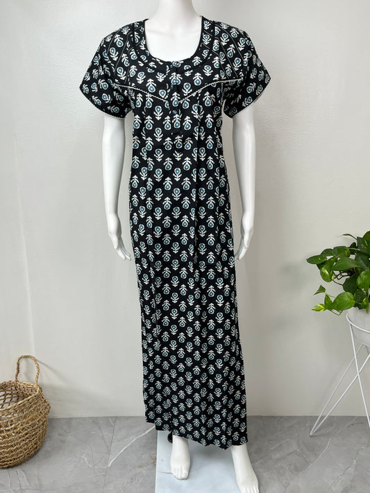 Black Pure Cotton Nighty for Women