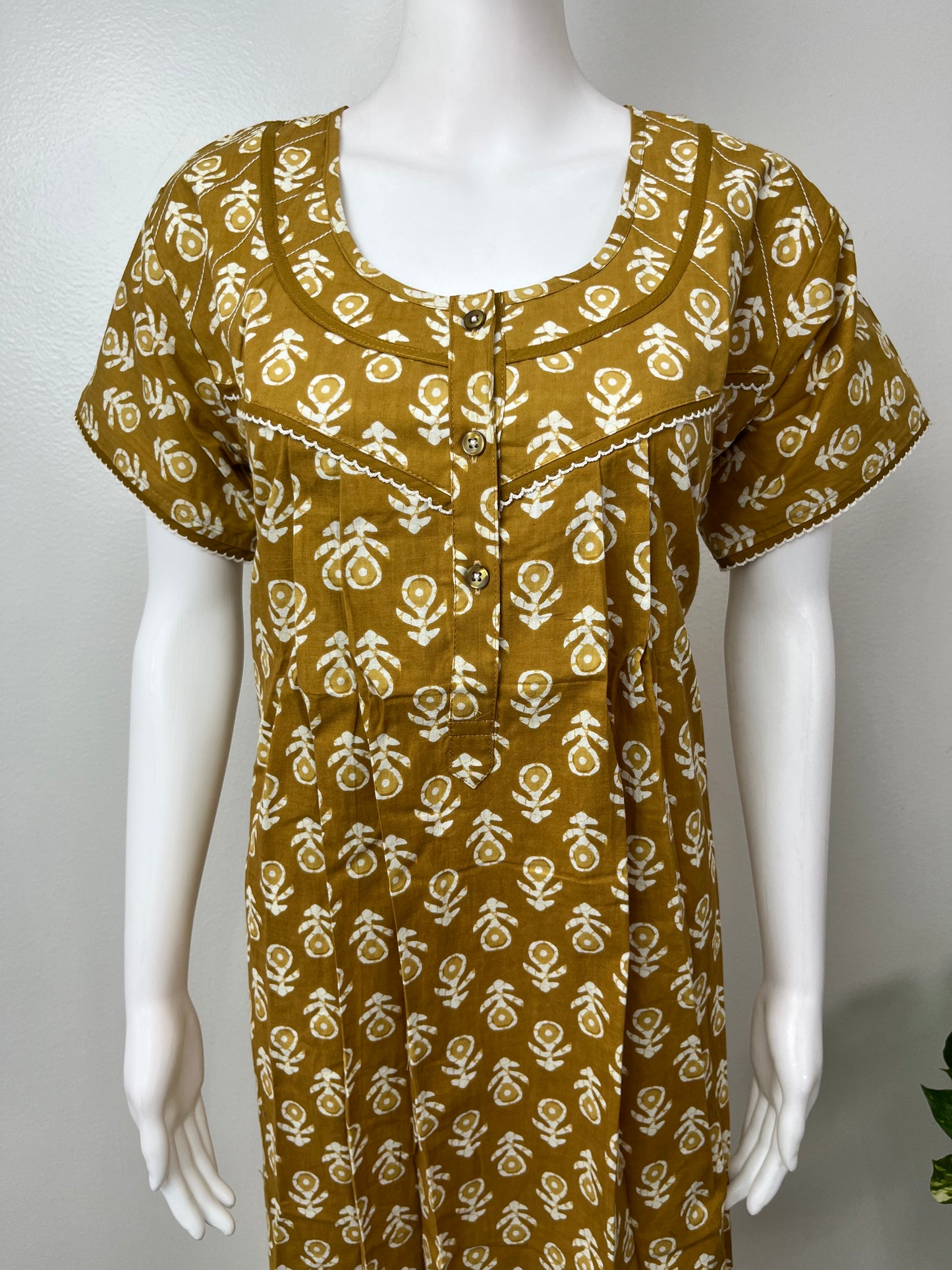 Olive Green Pleated 100% Cotton Nighty.
