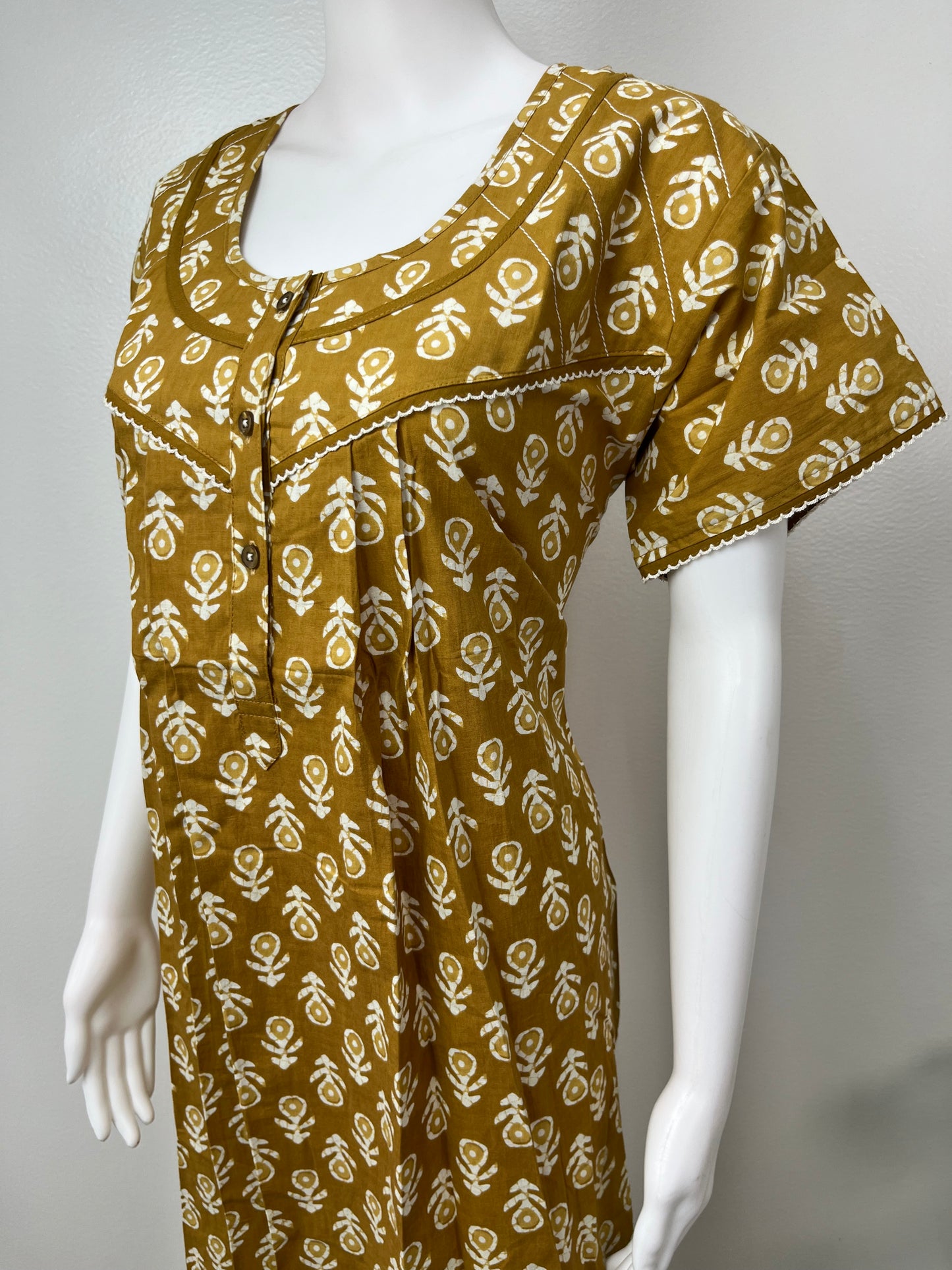 Olive Green Pleated 100% Cotton Nighty.