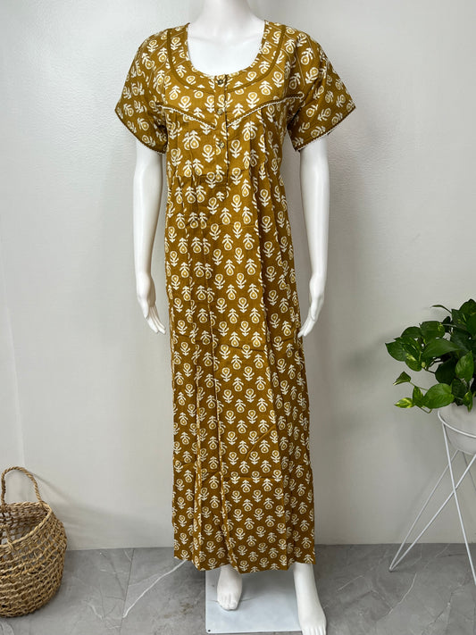 Olive Green Pleated 100% Cotton Nighty.