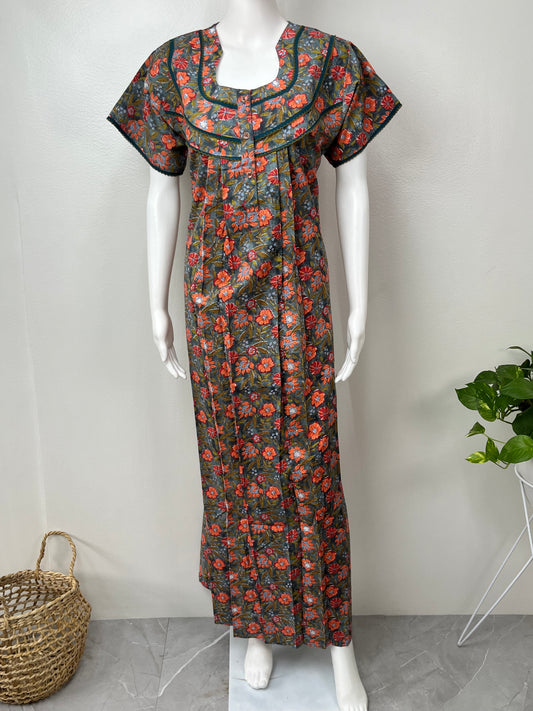 Grey Pure Cotton Nightgown Comfortable & Elegant.