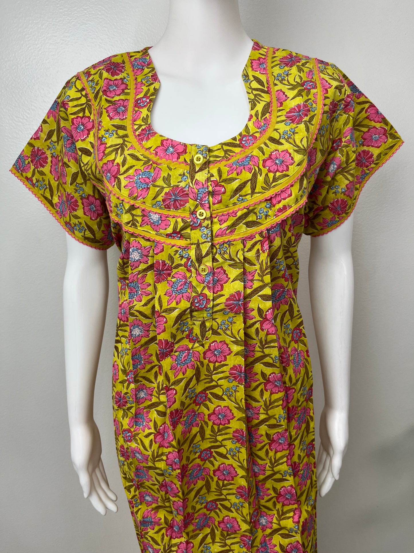 Yellow Printed 100% Cotton Nightgown