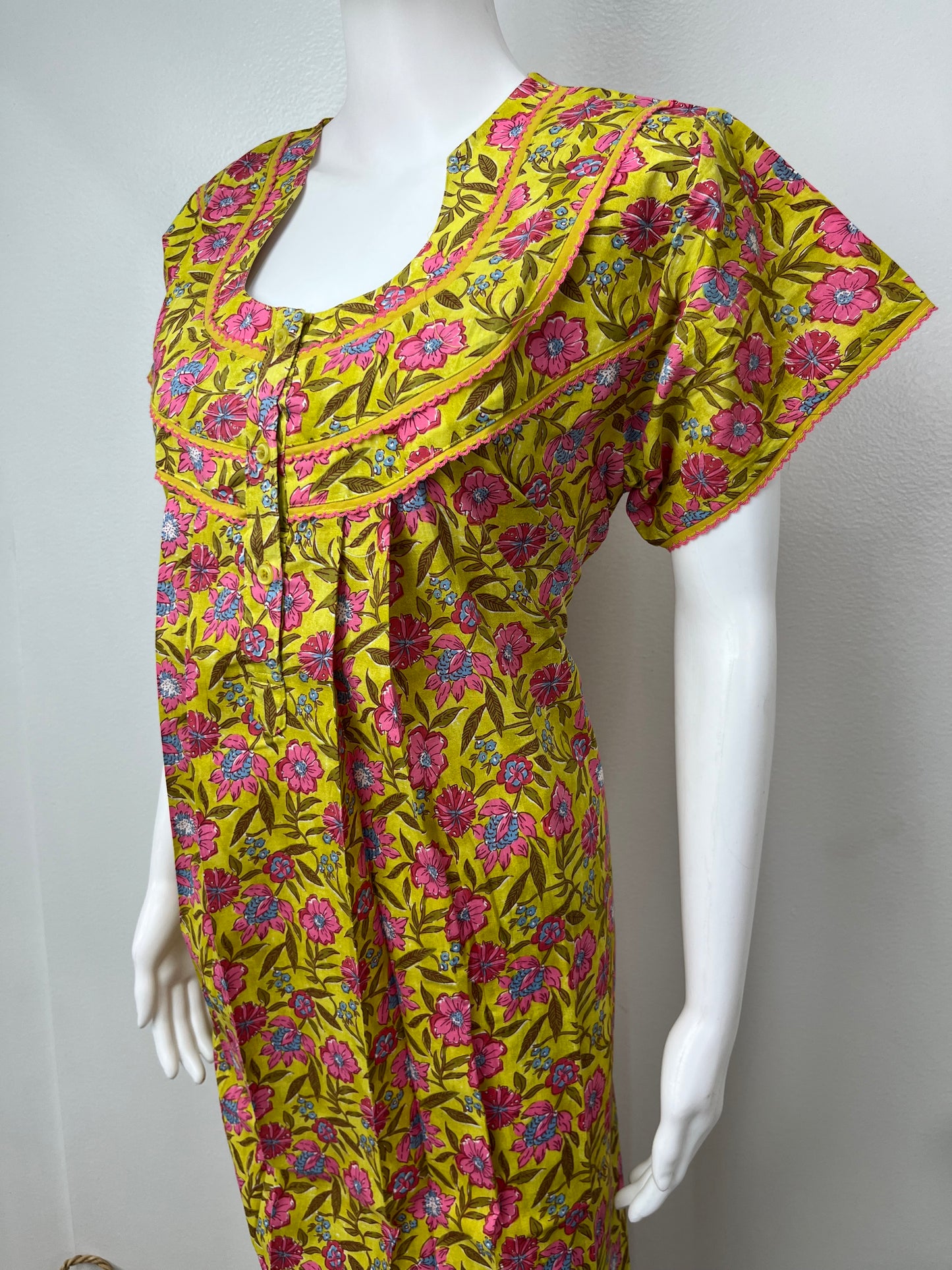 Yellow Printed 100% Cotton Nightgown