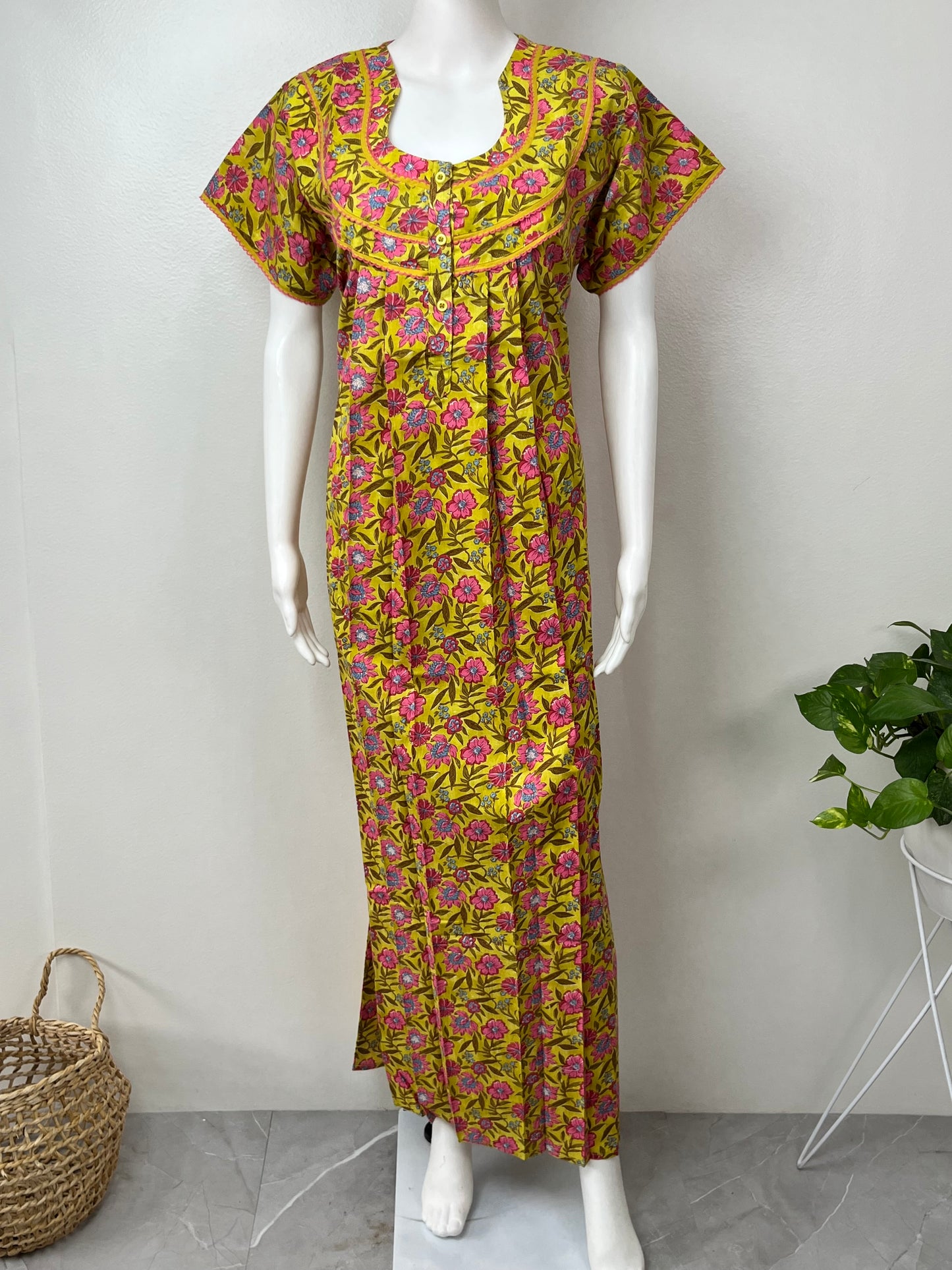 Yellow Printed 100% Cotton Nightgown