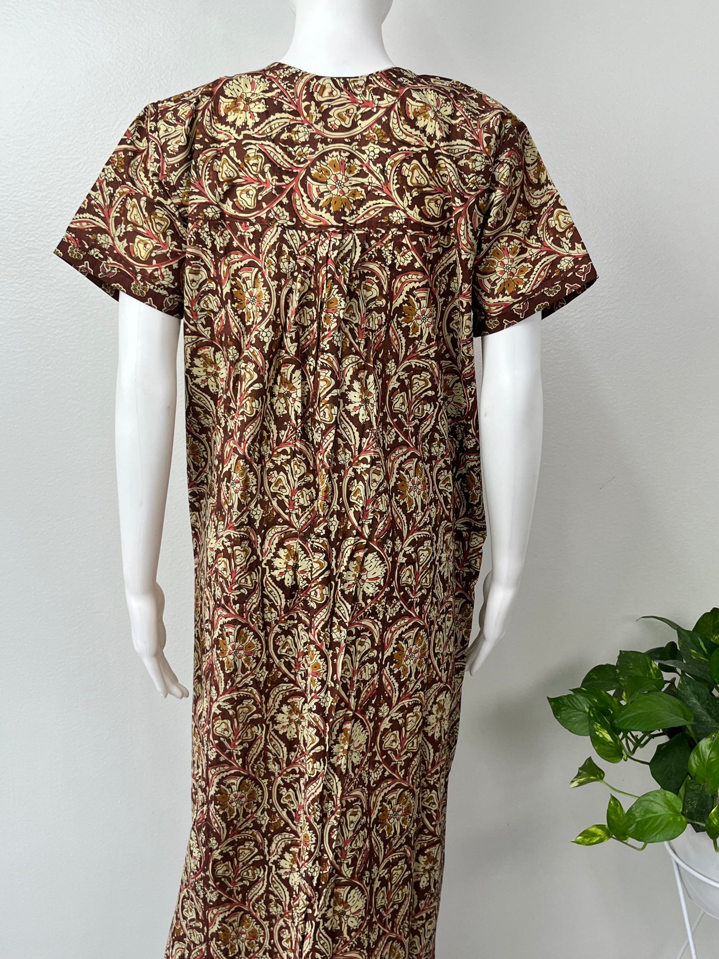 Brown Pure Cotton Nightgown with Lace Details