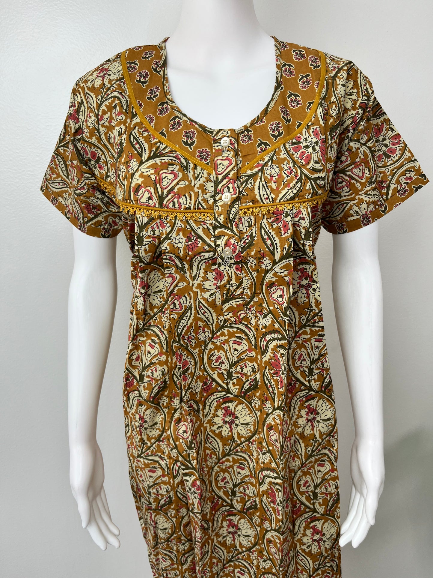 Mustard Printed 100% Cotton Nightgown