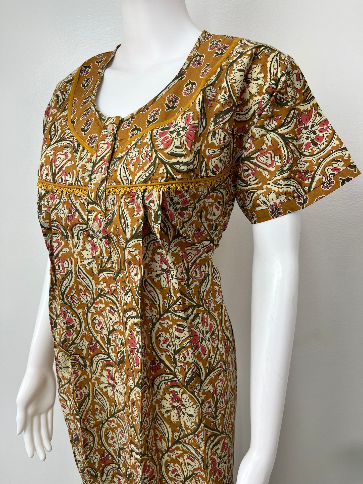 Mustard Printed 100% Cotton Nightgown