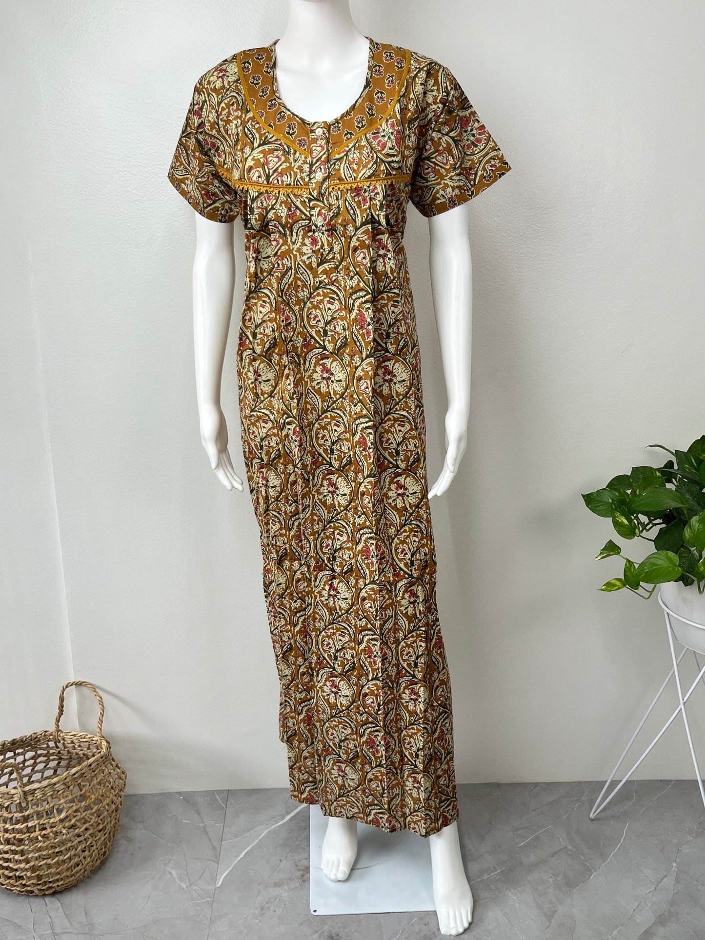 Mustard Printed 100% Cotton Nightgown