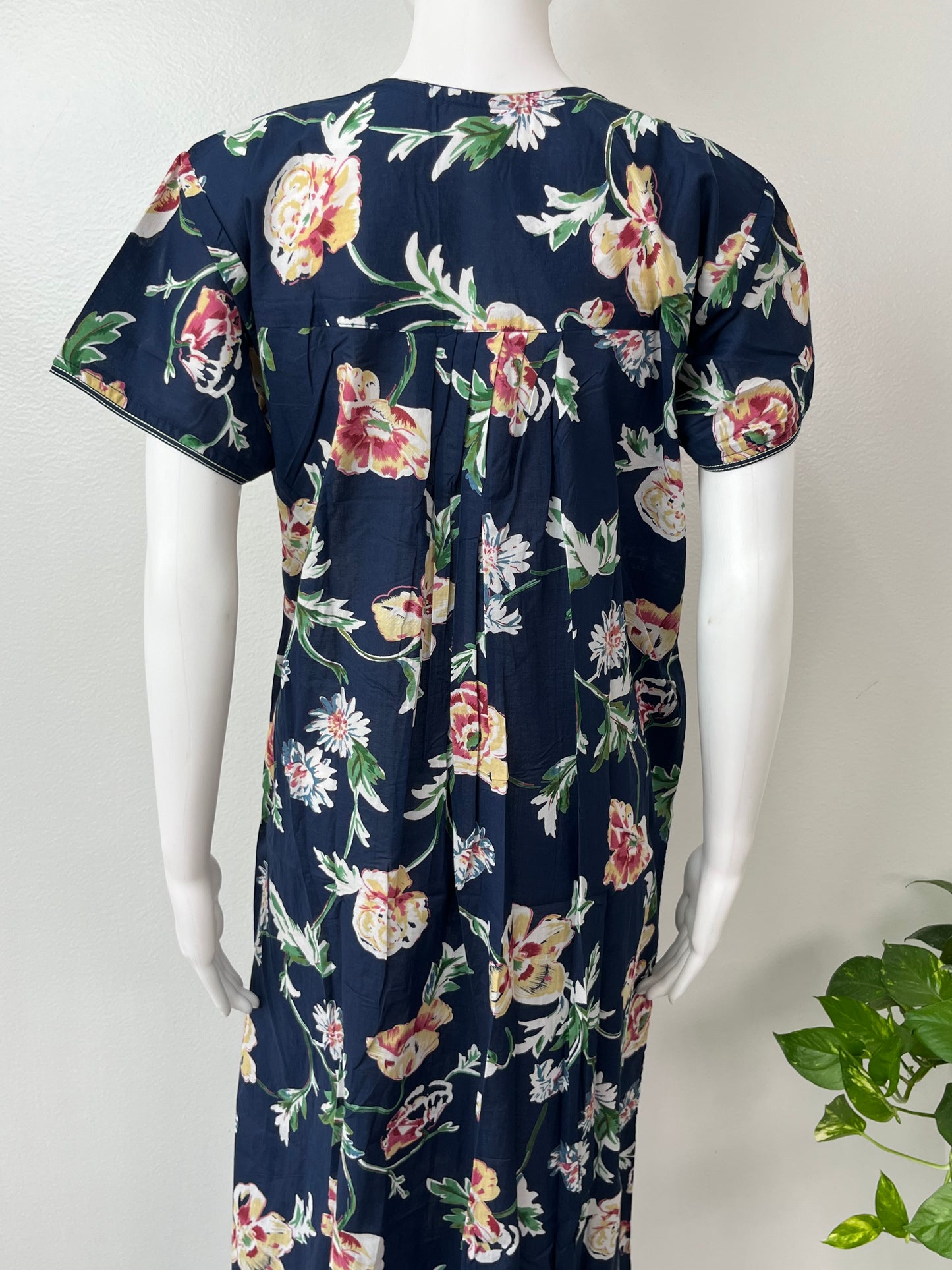 Navy Blue Printed 100% Cotton Nightgown for Women
