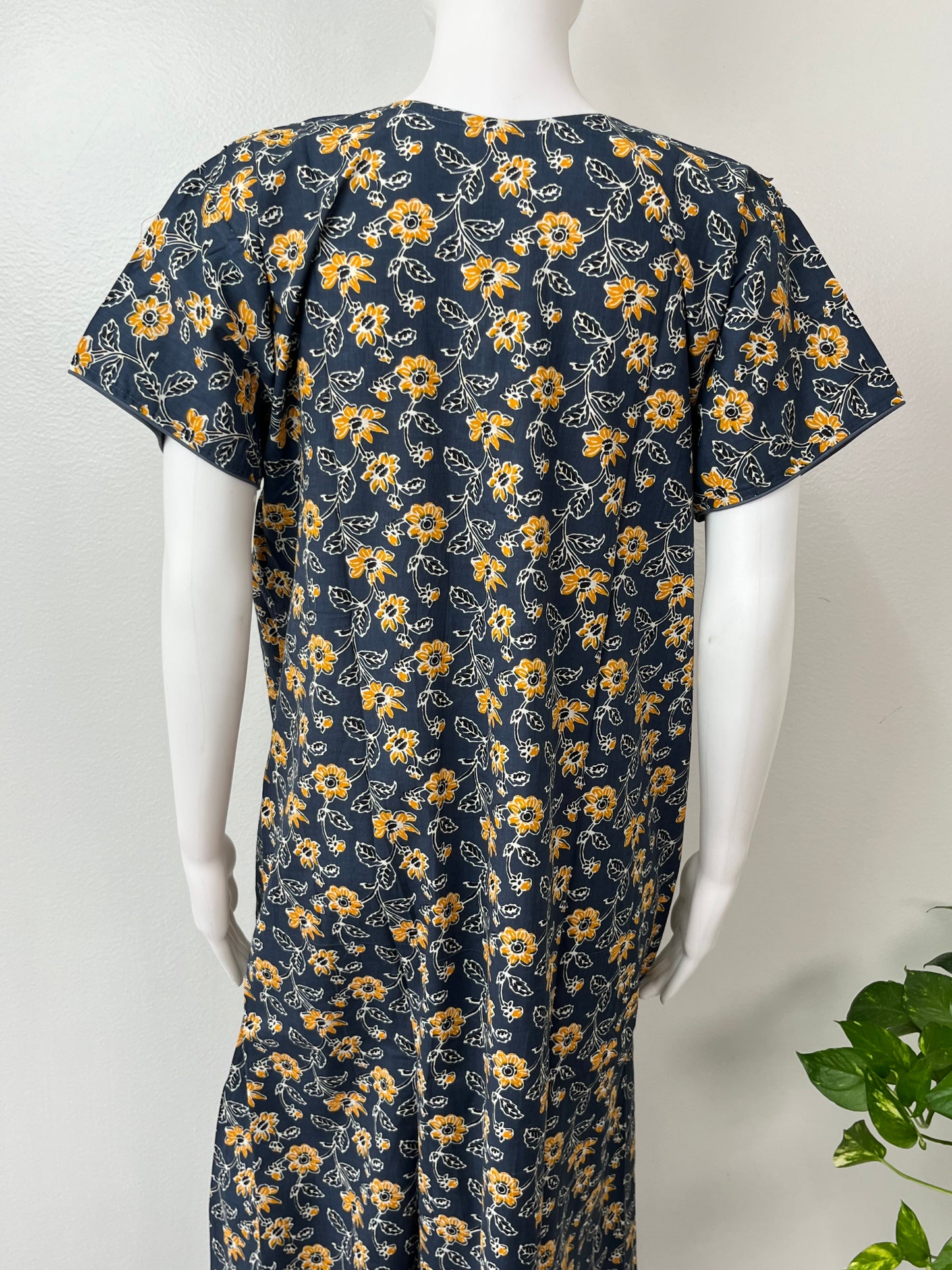 Navy Blue Pure Cotton Nighty with Floral Print