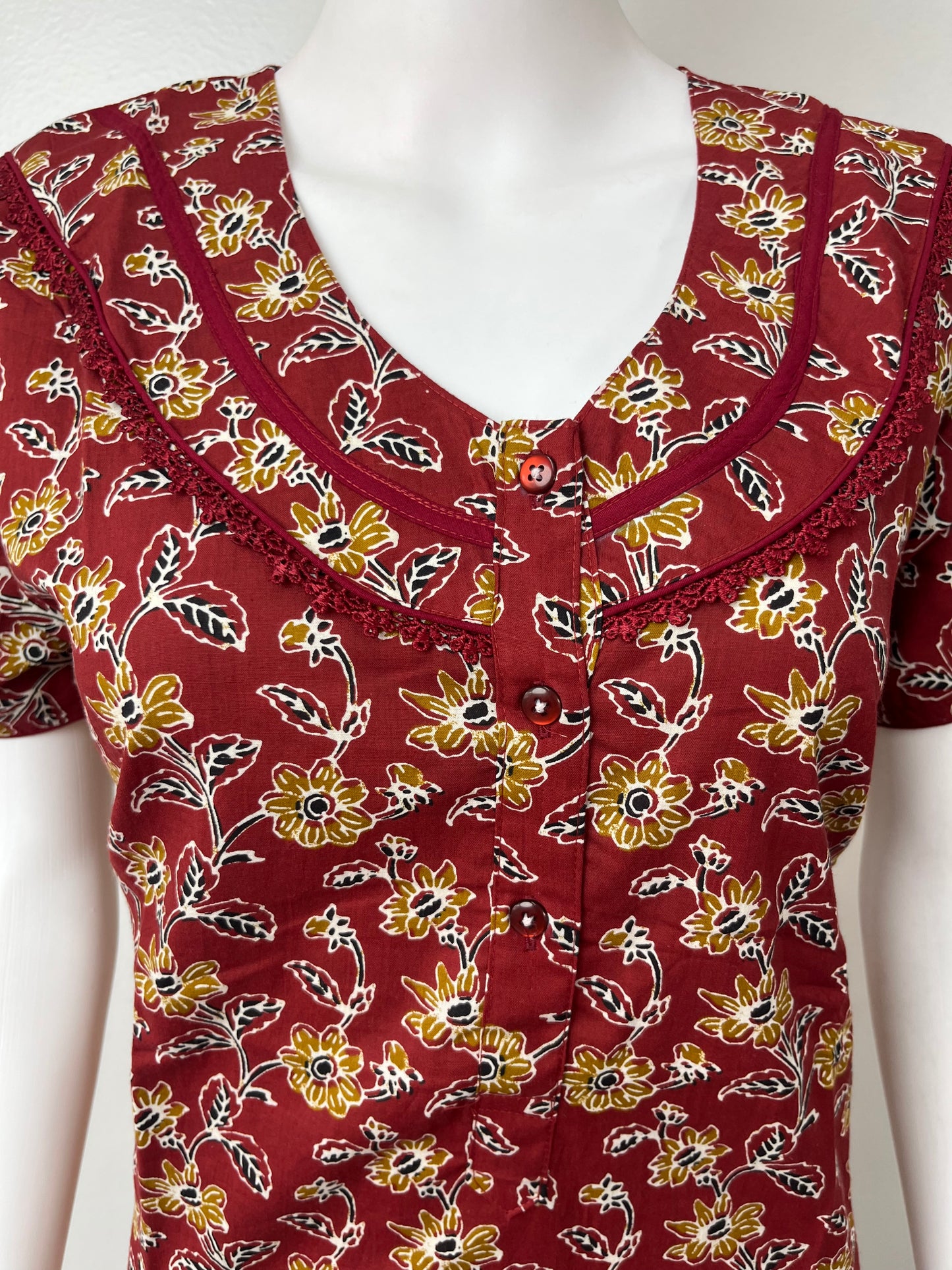 Maroon Printed 100% Cotton Nighty Soft & Comfortable