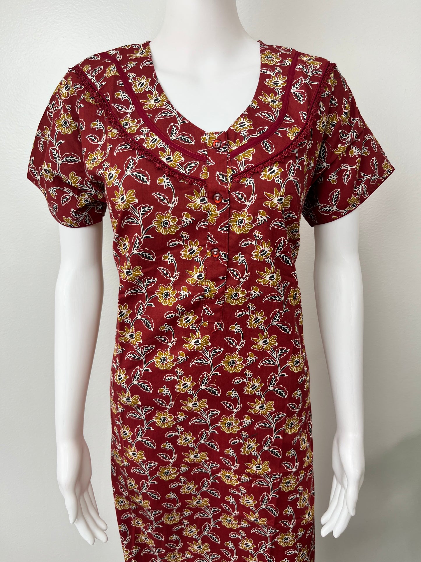 Maroon Printed 100% Cotton Nighty Soft & Comfortable
