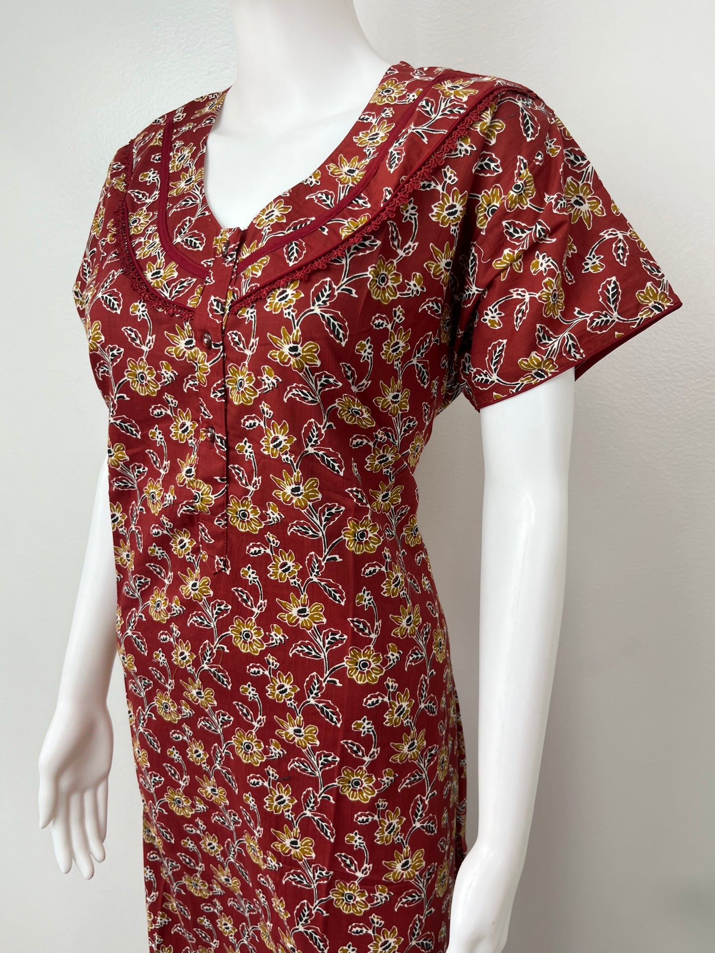 Maroon Printed 100% Cotton Nighty Soft & Comfortable