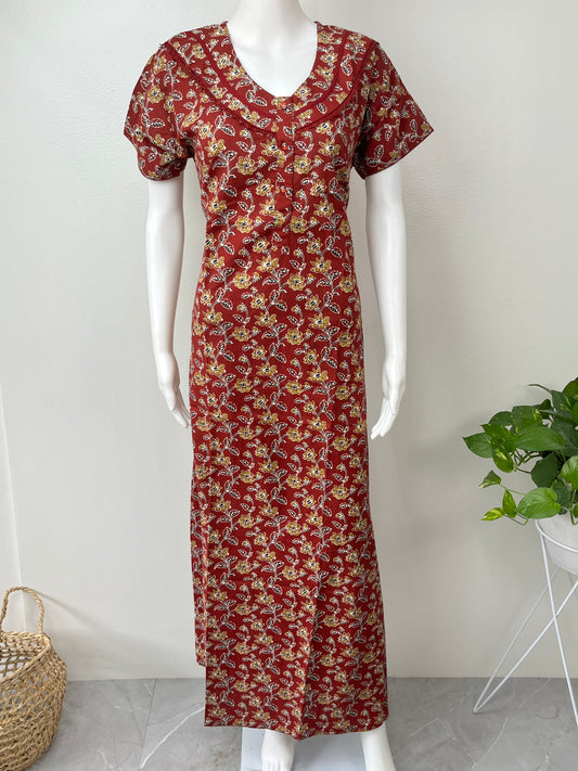 Maroon Printed 100% Cotton Nighty Soft & Comfortable