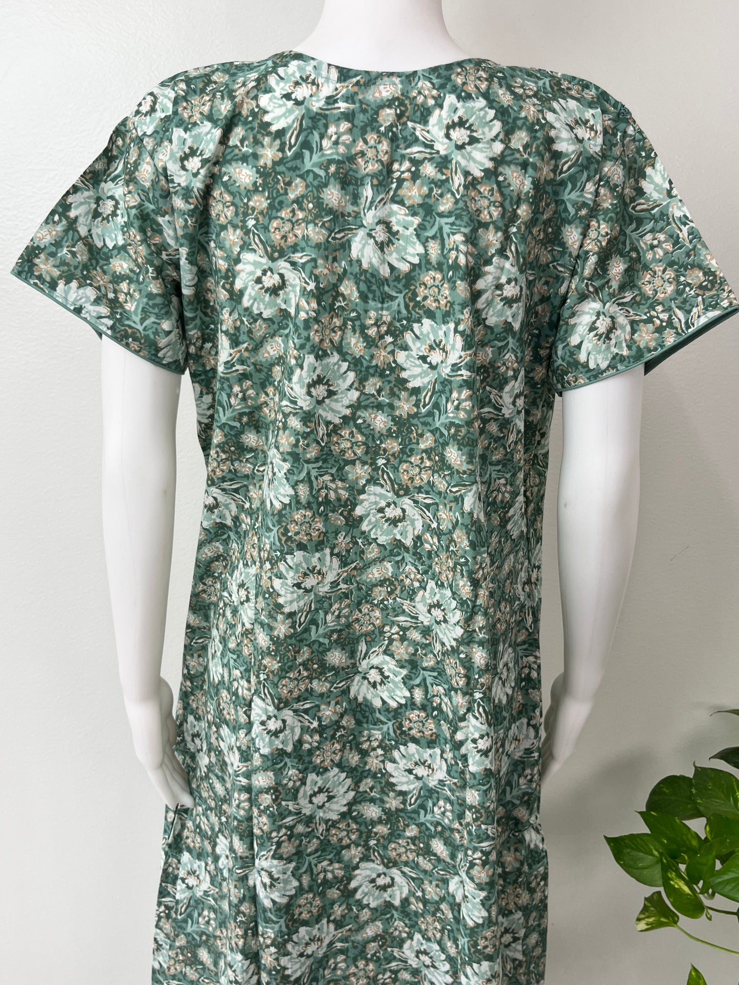 Green Pleated Pure Cotton Nightgown
