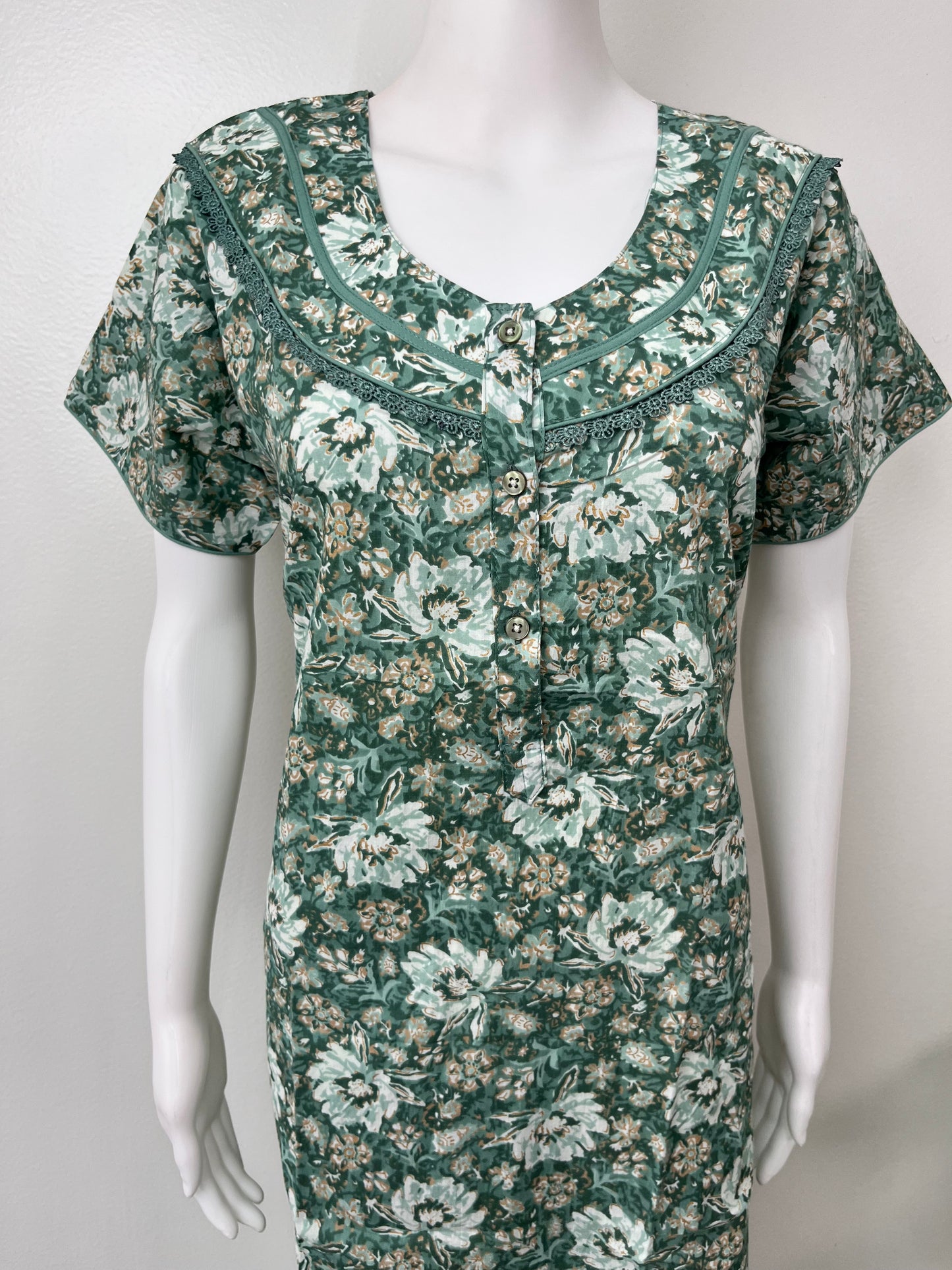 Green Pleated Pure Cotton Nightgown